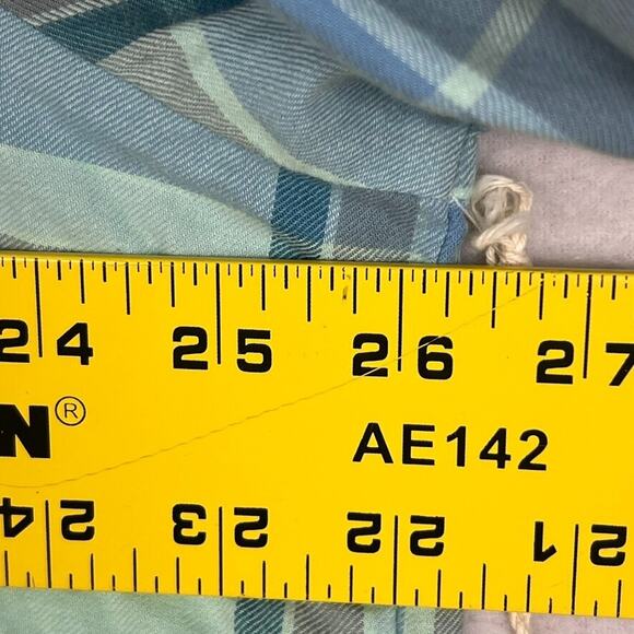 Mossimo Shirt Women's Size XXL Turquoise Blue Plaid Button Front Crop Top - Picture 7 of 7